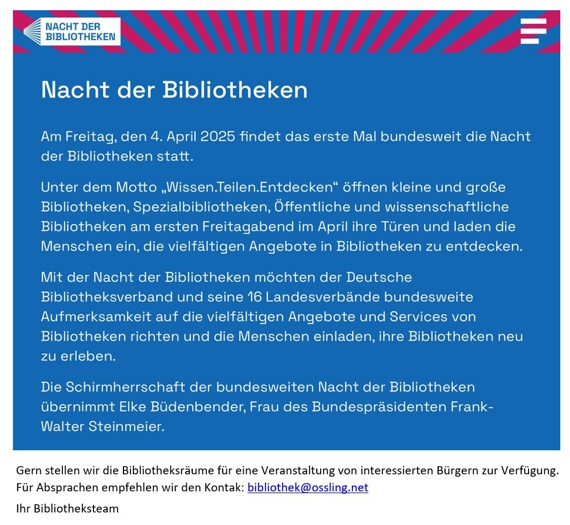 Nacht der Bibliotheken - Gemeindebibliothek Oßling