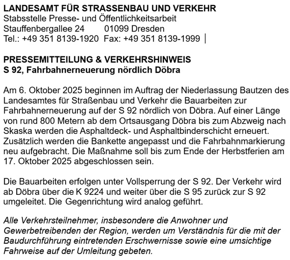 Fahrbahnerneuerung bei Döbra 10/2025