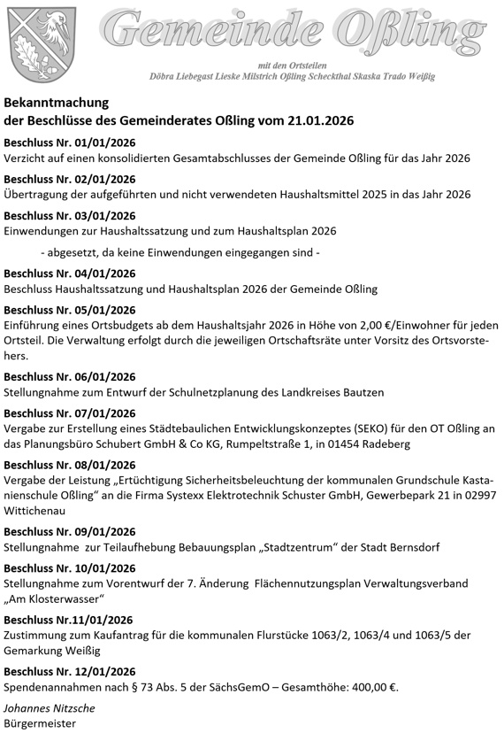 Beschl&uuml;sse der GR-Sitzung 01/2026
