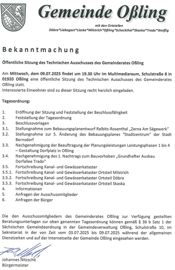 Oßling: TA-Sitzung 07/2025