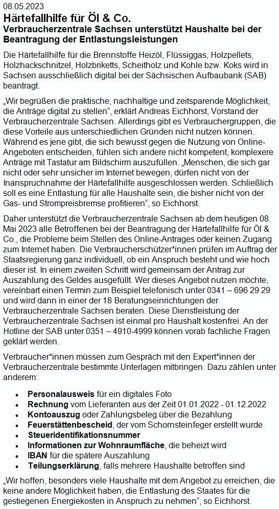 Verbraucherzentrale: Härtefallhilfe